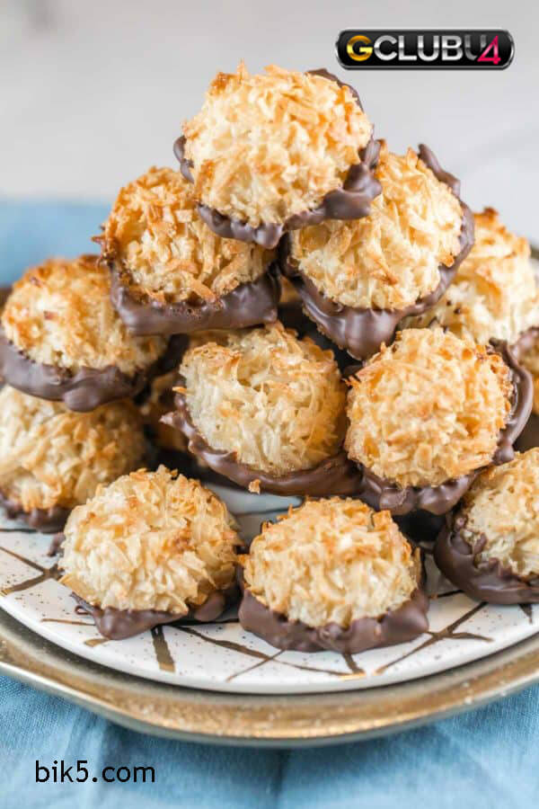 Chocolate-dipped coconut macaroons